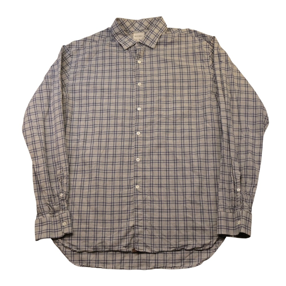 Billy Reid Mens XL Shirt Blue Grey Plaid Standard Cut Cotton Made In Italy
